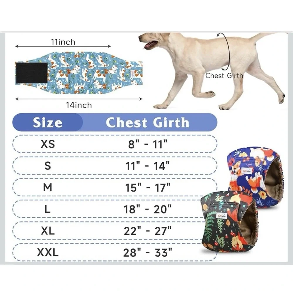 Grecle 5-Pack Male Dog Diapers Reusable Premium Belly Bands, Cute Puppies XL